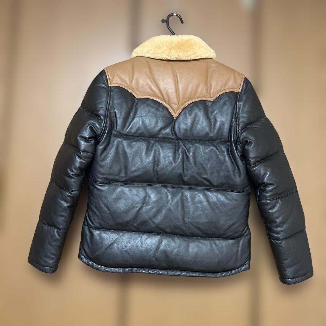 ラムレザー ダウンジャケット 羊革 襟ムートン M ブラックXブラウン