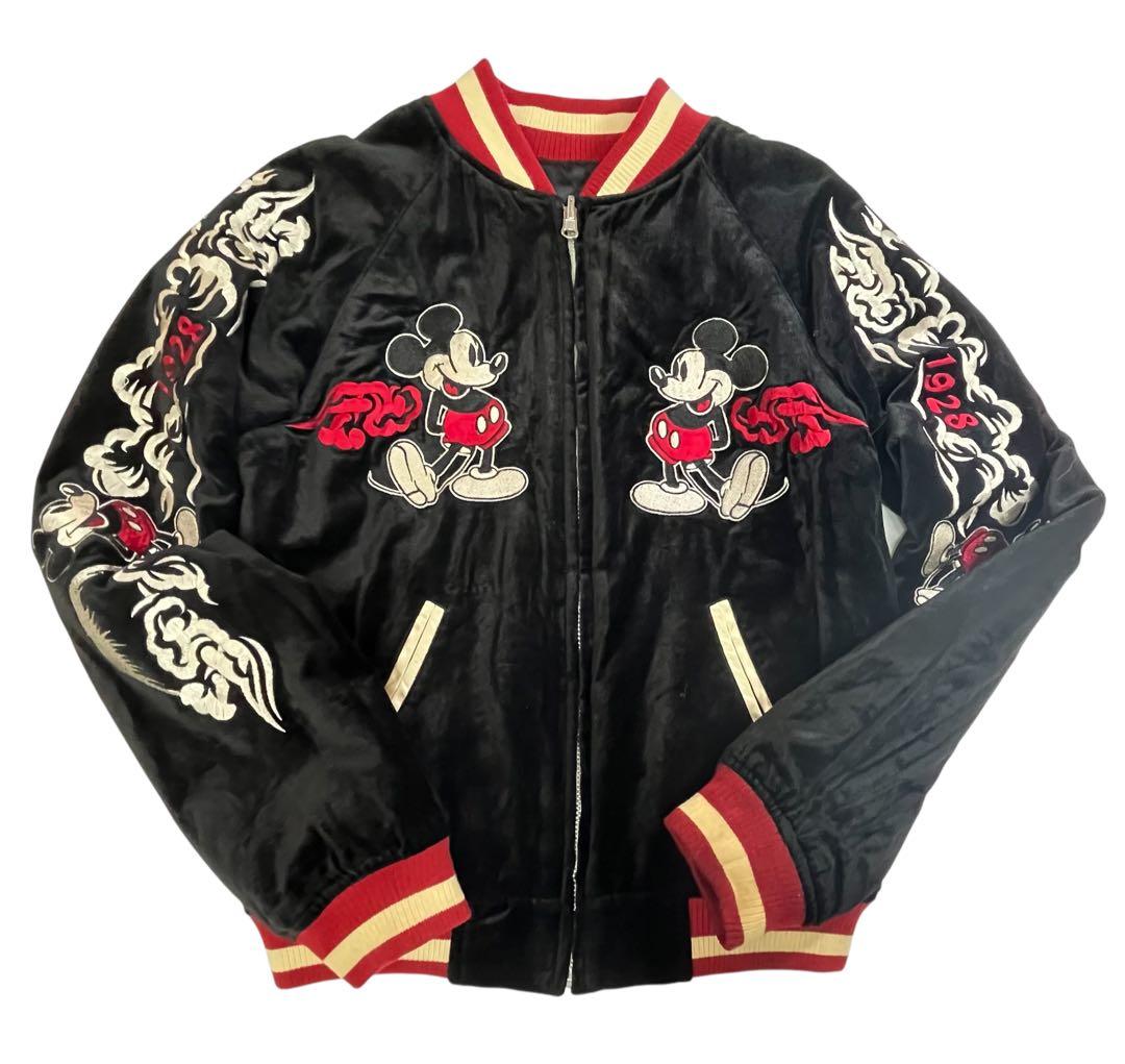 レア Disney ディズニー ミッキーマウス リバーシブル スカジャン 刺繍