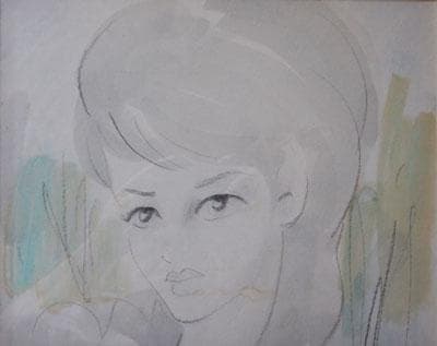 東郷青児 婦人像 水彩画 6号 額装 右下にサイン 東郷青児鑑定委員会証