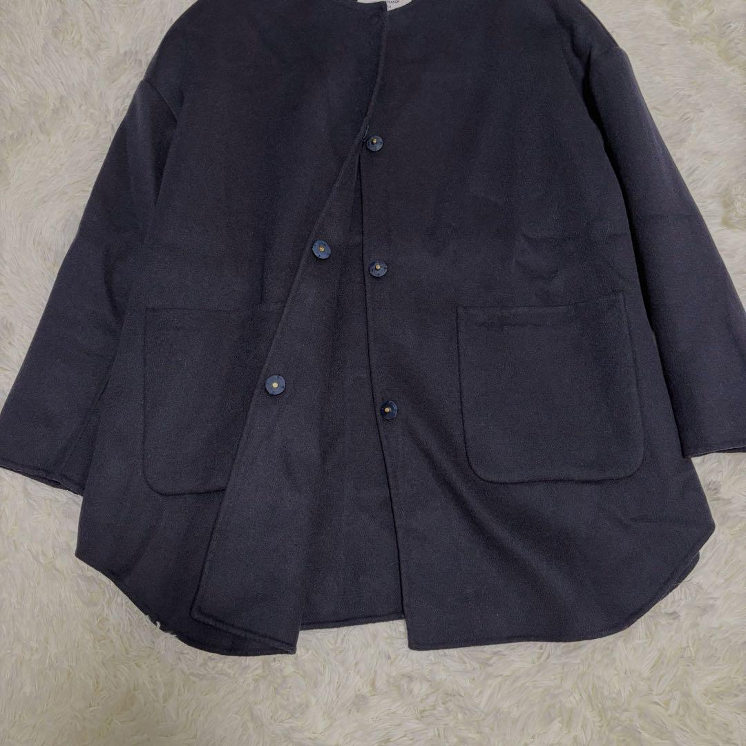 美品アーバンリサーチドアーズ ウールノーカラーミドルコート DOORS