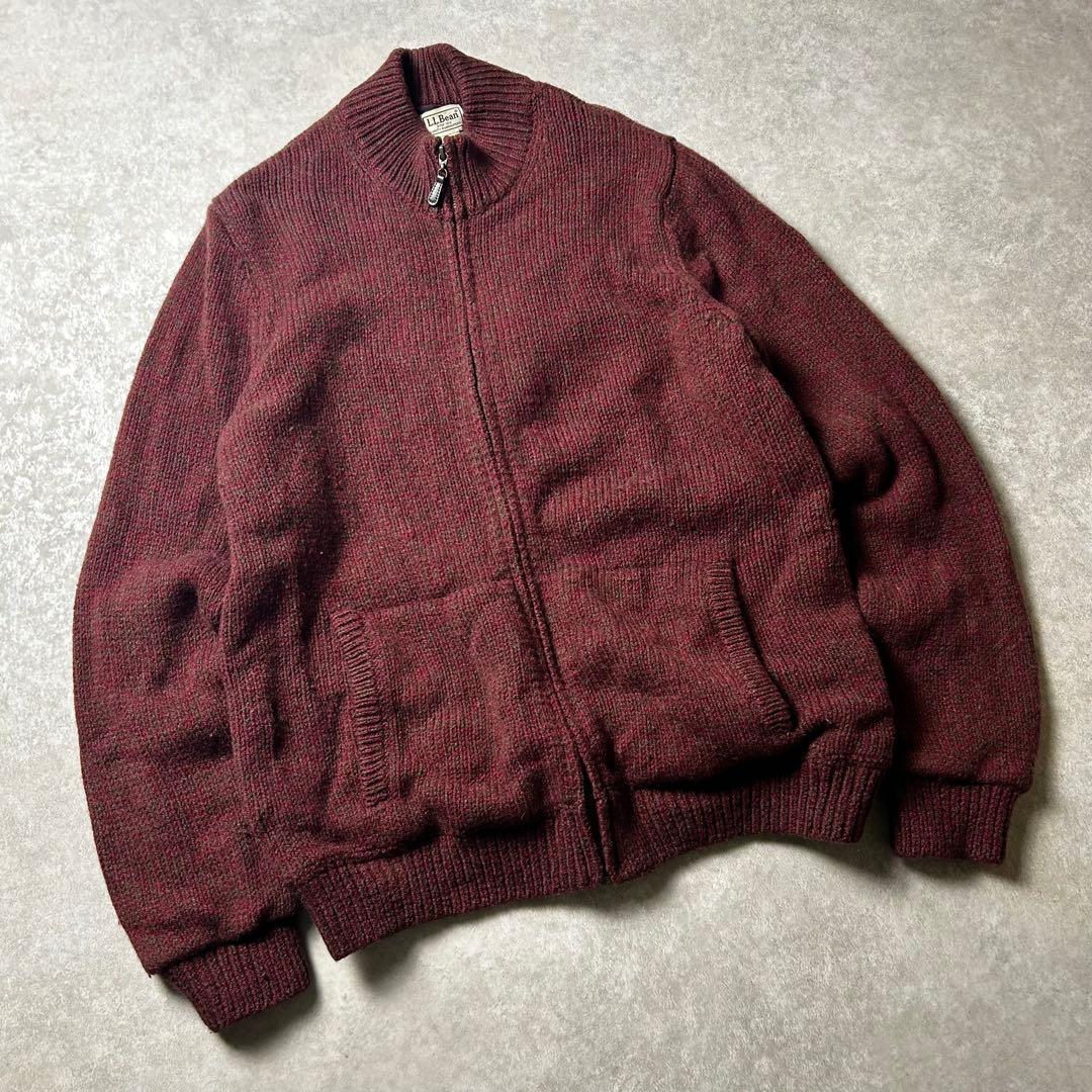 L.L.BEAN ドライバーズニット ラムウール100% チェックライナー L