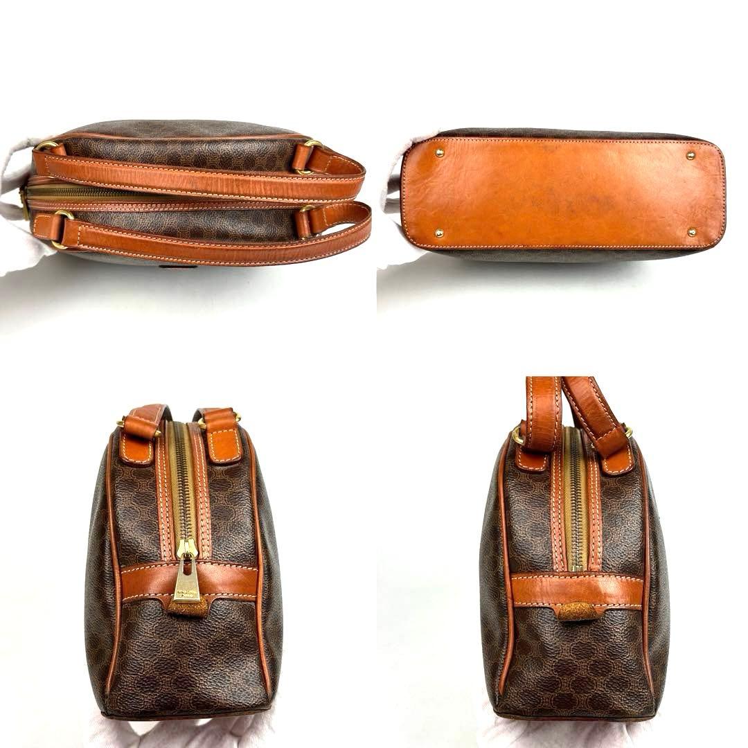 美品】セリーヌ ハンドバッグ トリオンフ マカダム柄 PVC 革 ブラウン