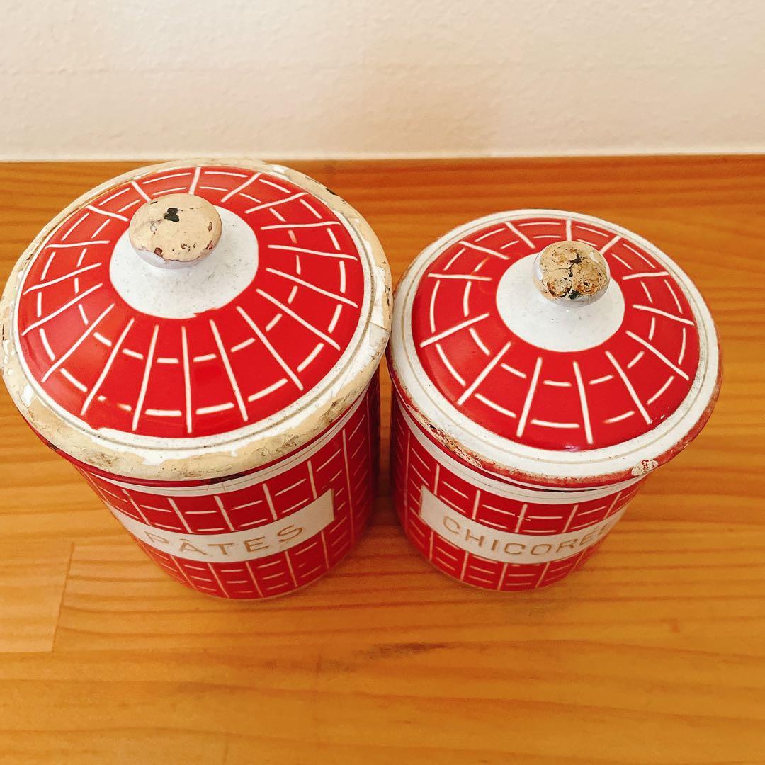 フランス アンティーク BB社 ホーローキャニスター 2個セット - メルカリ