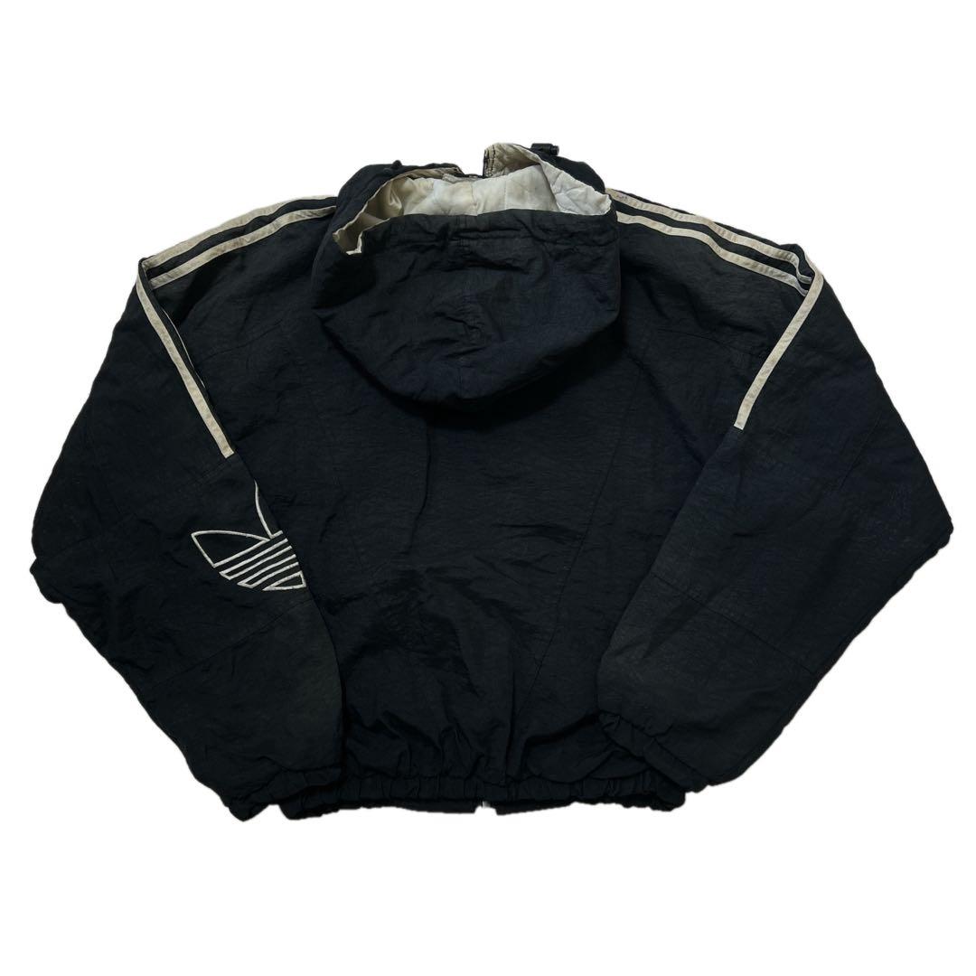 90s adidas フーディー ナイロンジャケット ロゴ刺繍 ブラック L