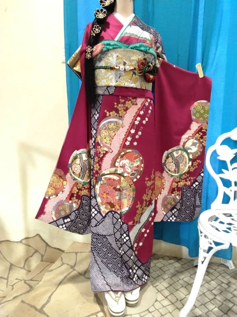 振袖フルセット、正絹振袖、成人式、重ね衿、帯揚げ帯締め、西陣袋帯