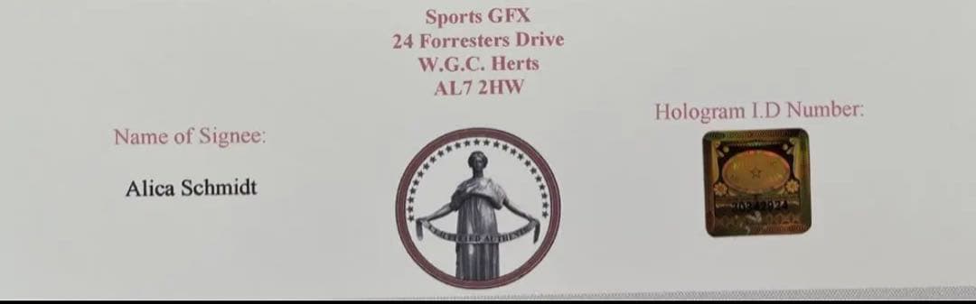 アリカ•シュミット 直筆サイン付フォト 証明書付き オリンピック A4版