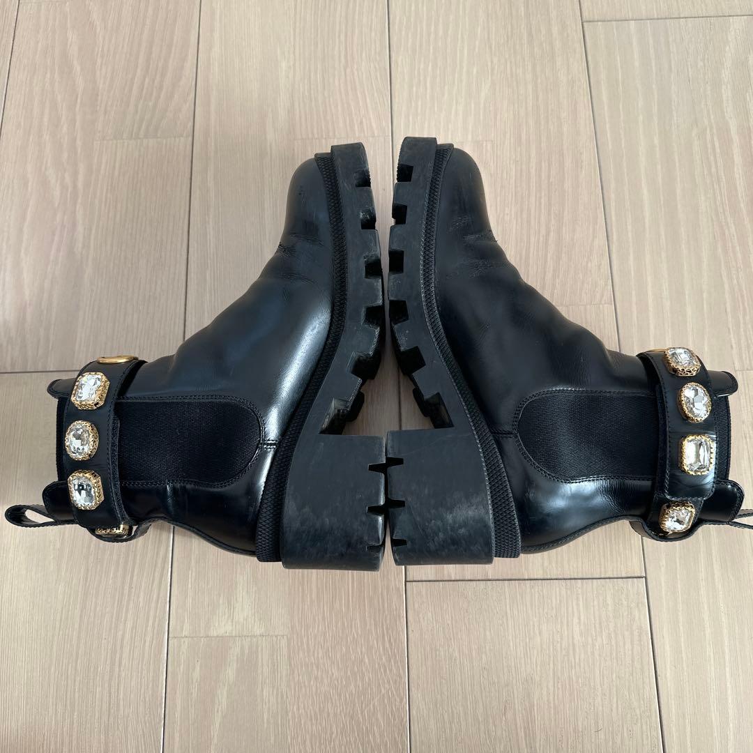 GUCCI GGマーモント　レザー　サイドゴア　ビジュー　22.5cm