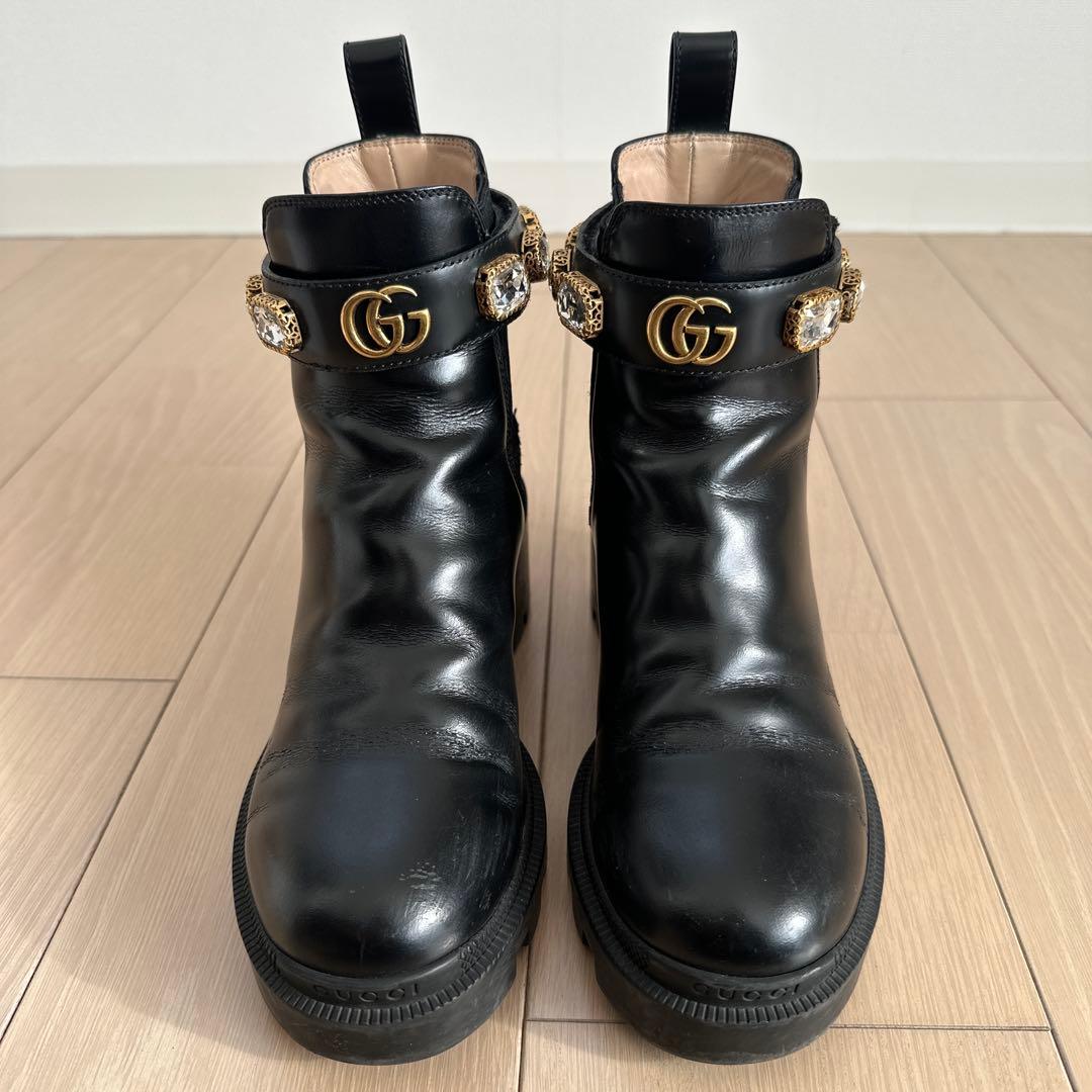 GUCCI GGマーモント　レザー　サイドゴア　ビジュー　22.5cm