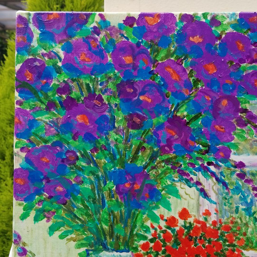 キャンバス油絵 よっこ様専用確認 窓辺に並べたお花 大きめキャンバス