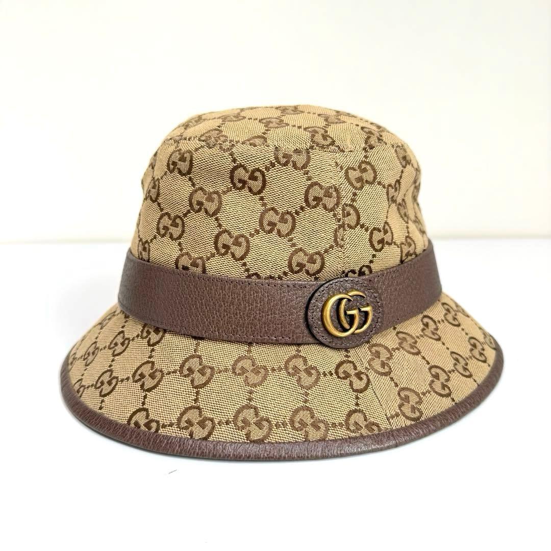 ほぼ未使用】グッチ バケットハット GGキャンバス ブラウン Sサイズ 57