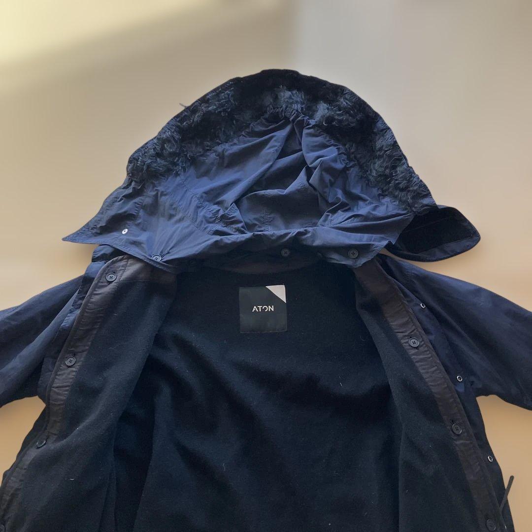 高級】ATON エイトン モッズコート フード ライナー ファー ネイビー