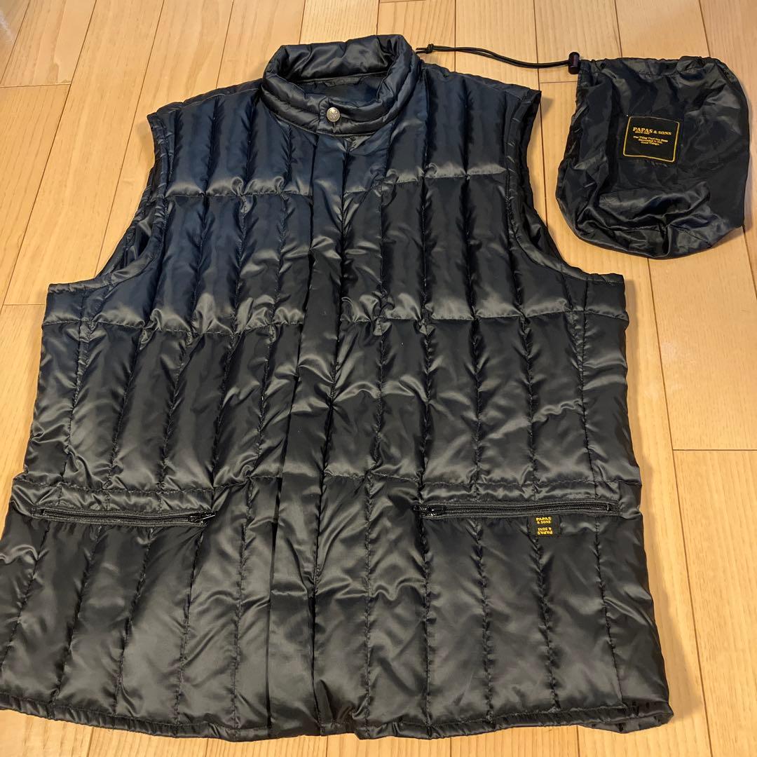 パパス　ダウンベスト　収納袋付き PAPAS（パパス） ナイロンキルティングダウンベスト 黒紺S 【メンズ