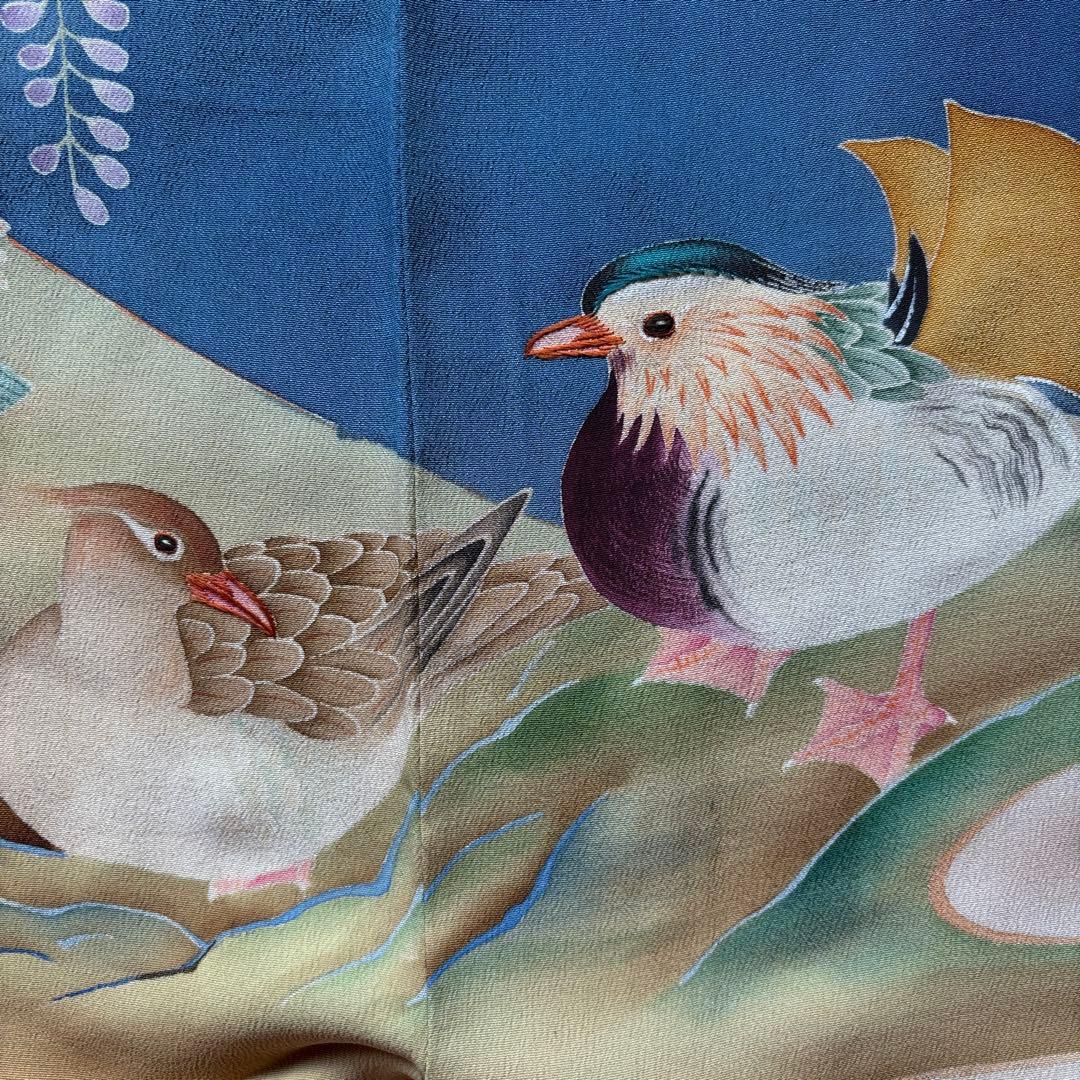 アンティーク振袖 薄紫 おしどり御所車文様ヴィンテージ正絹淡色