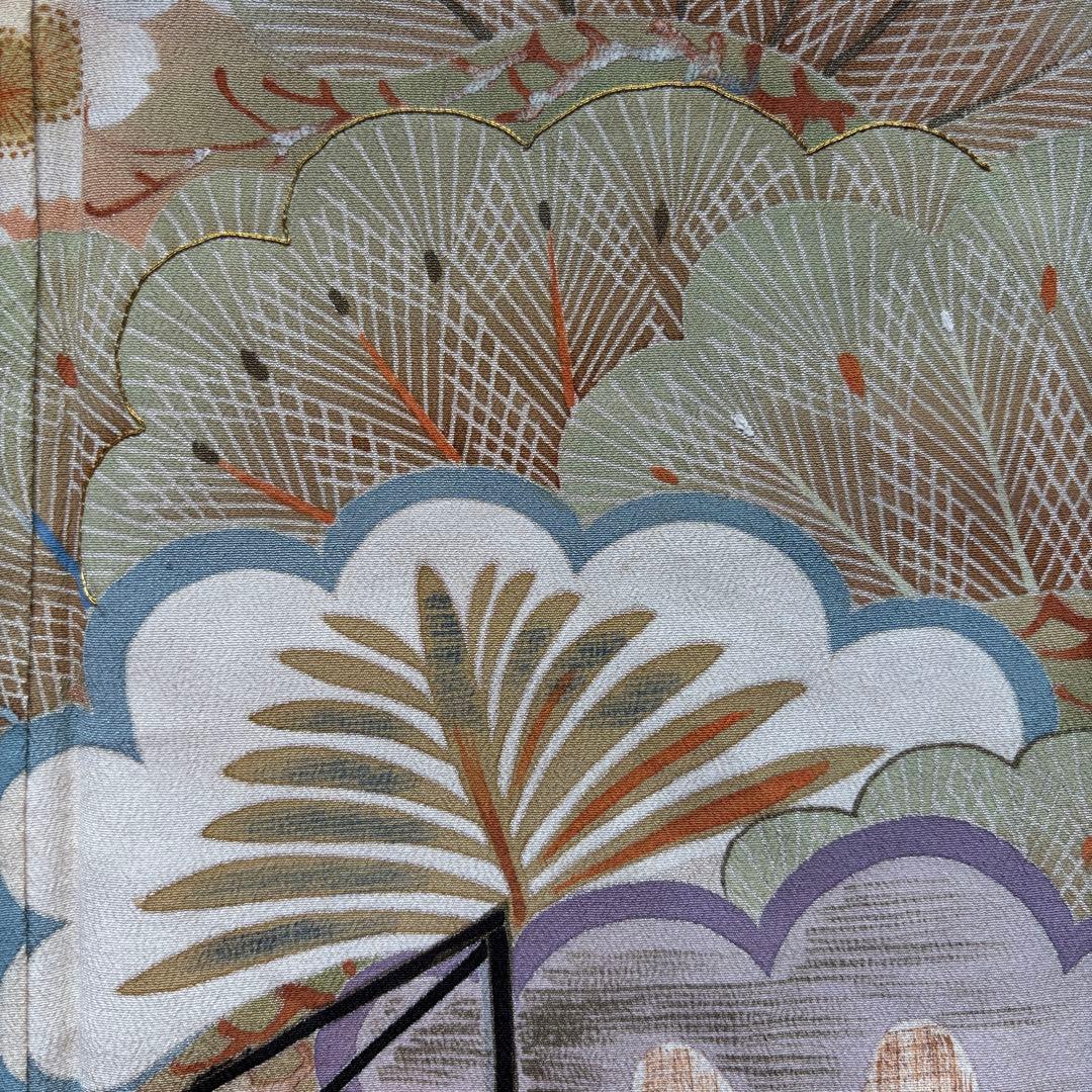 アンティーク振袖 薄紫 おしどり御所車文様ヴィンテージ正絹淡色