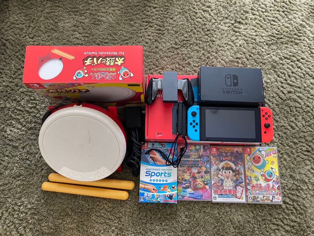 Nintendo Switch 本体とゲームソフト4本、太鼓、バチセット セット販売】太鼓の達人 ドンダフルフェスティバル フィットバチ
