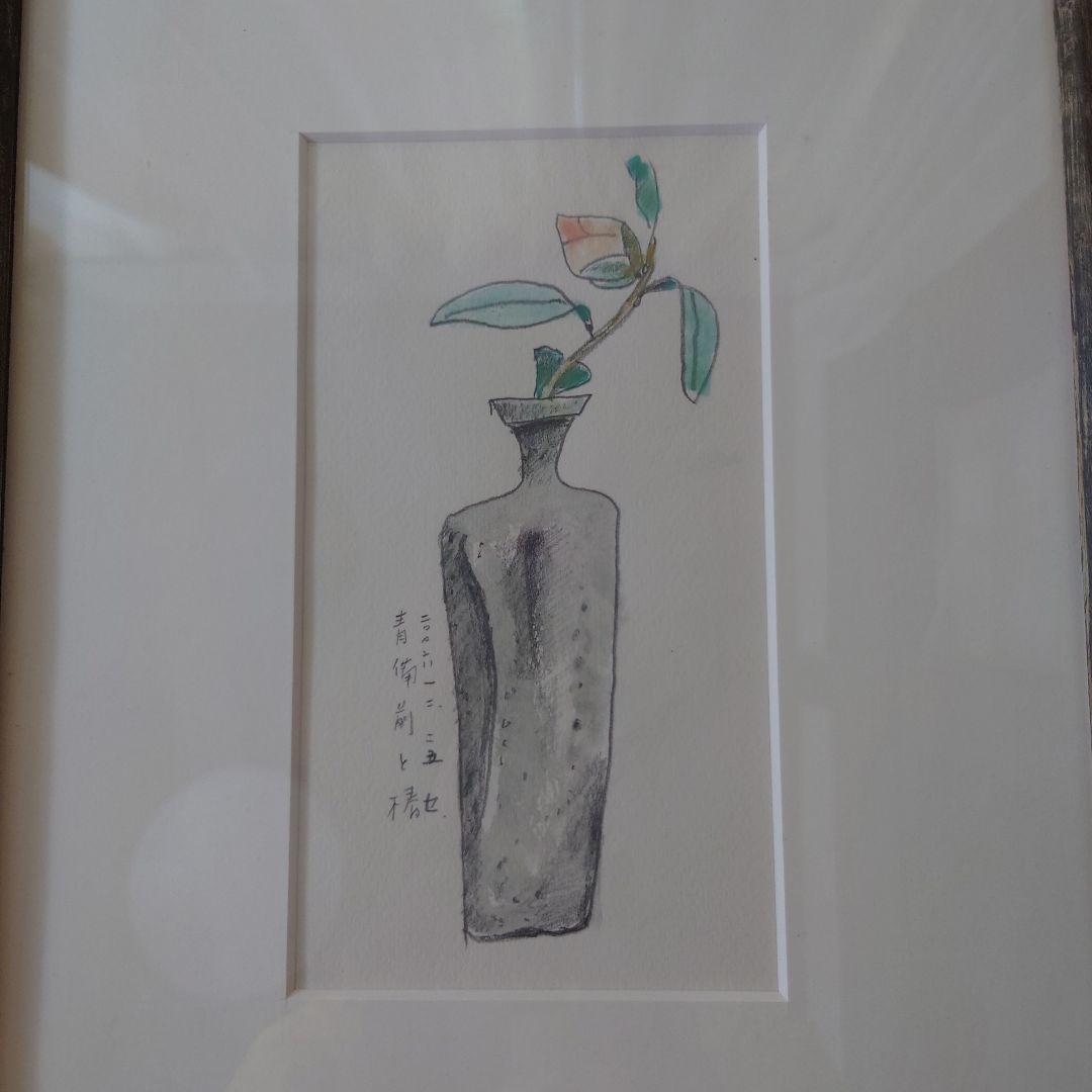 小野セツロー　額縁　恵文社個展にて。備前焼と椿のスケッチ