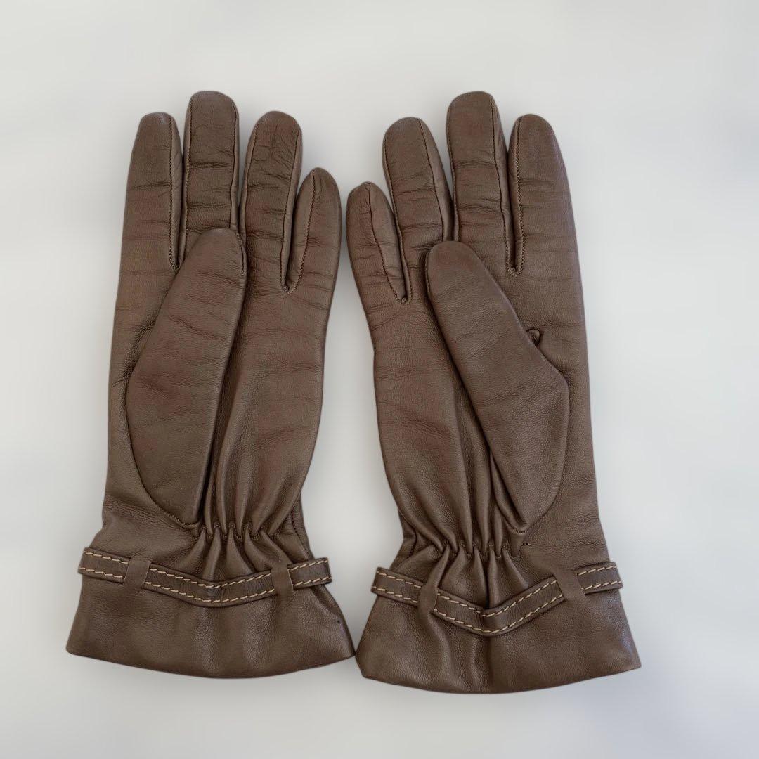 美品 セルモネータ レザーグローブ ブラウン 革手袋 カシミヤ裏地