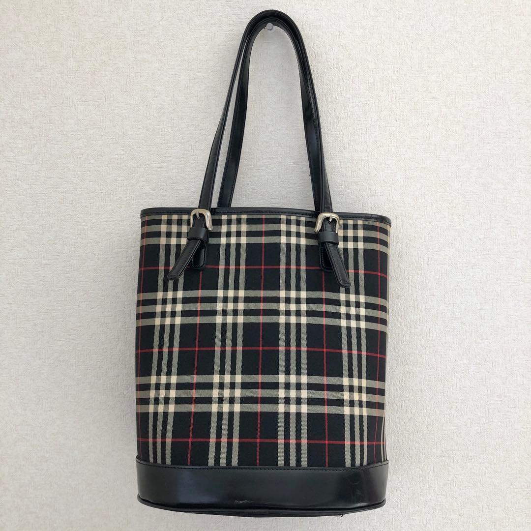 ⑤バーバリー ブルーレーベル バケツ バッグ チェック ネイビー - メルカリ