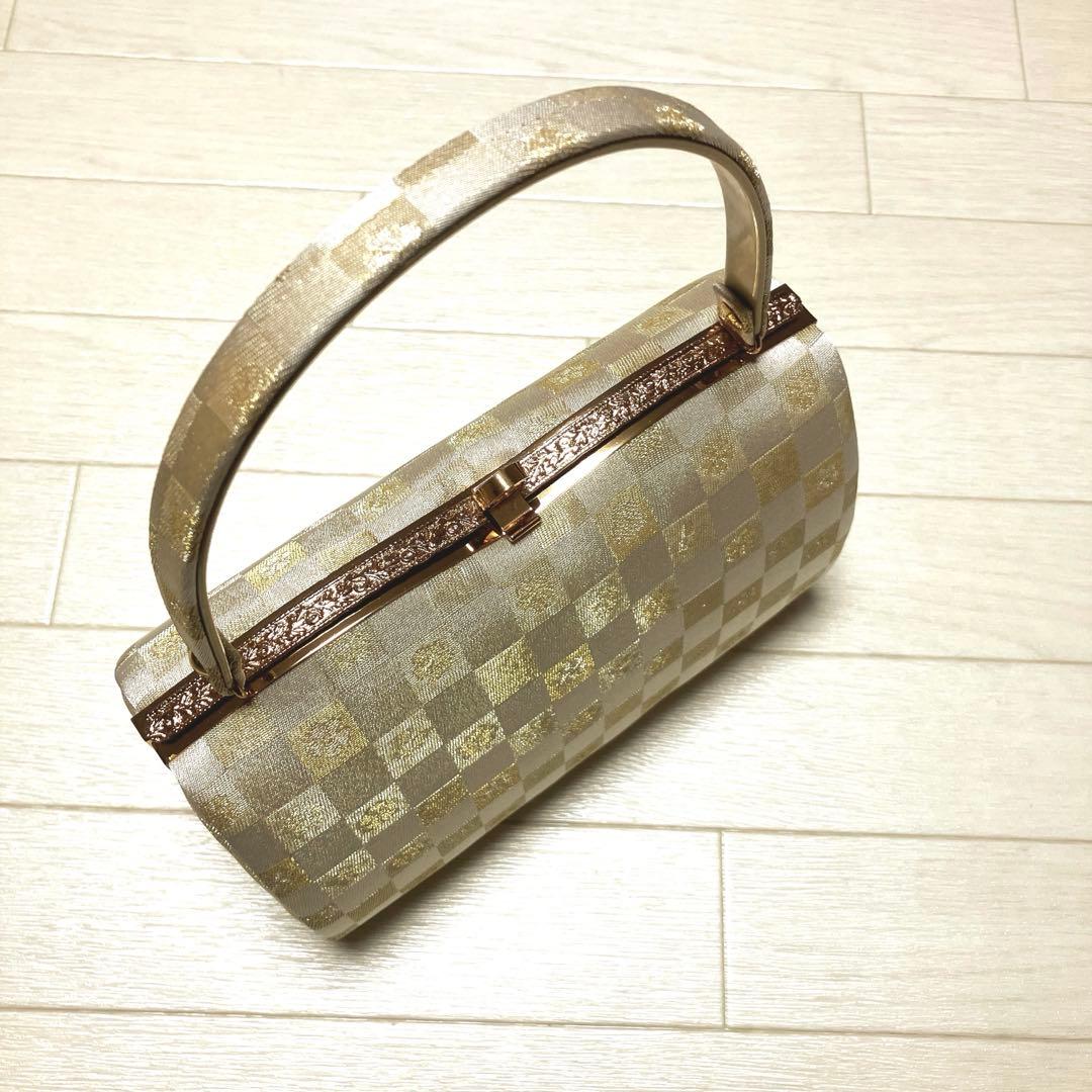 《未使用》草履バッグセット　市松模様　ゴールド