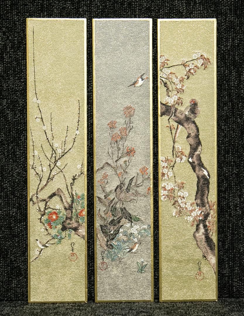 掛軸-1666 酒井抱一 花鳥十二ヶ月画帖 短冊 織物 西陣1800口織 - メルカリ