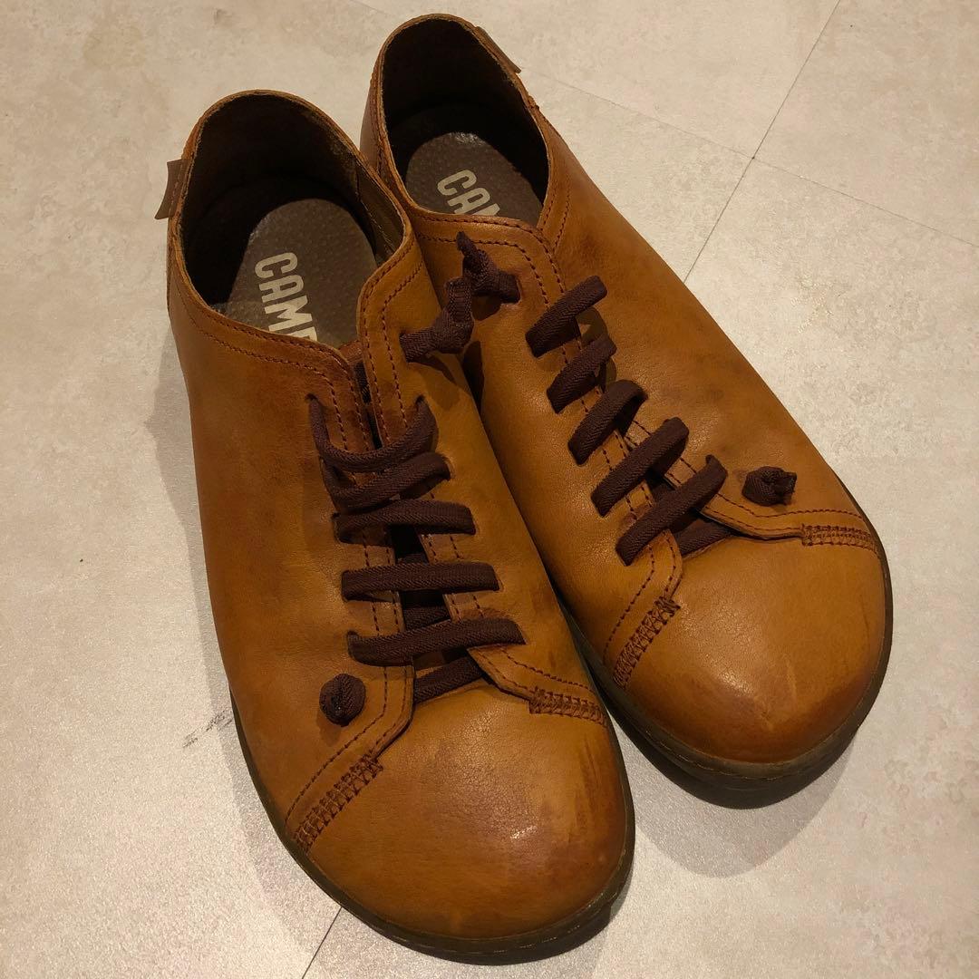 CAMPER ブラウン レザー スニーカー 43 - メルカリ