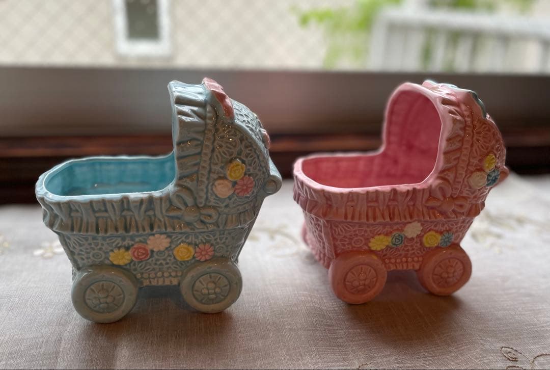 ベビーカー型 乳母車 陶器 小物入れ 花瓶 鉢 - メルカリ