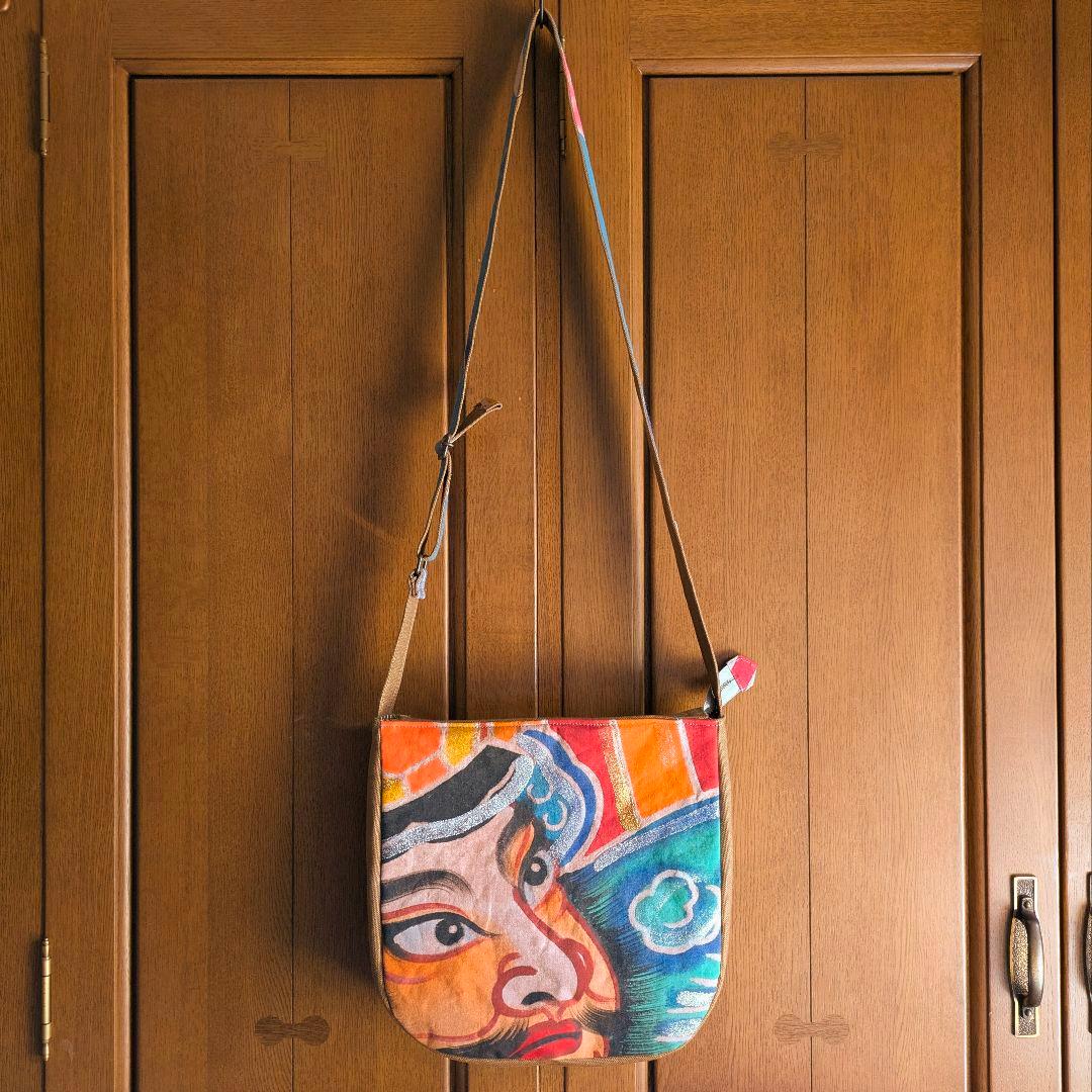 ショルダーバッグ 武者のぼり旗リメイク 柿渋染め×帆布 2026 武者の顔