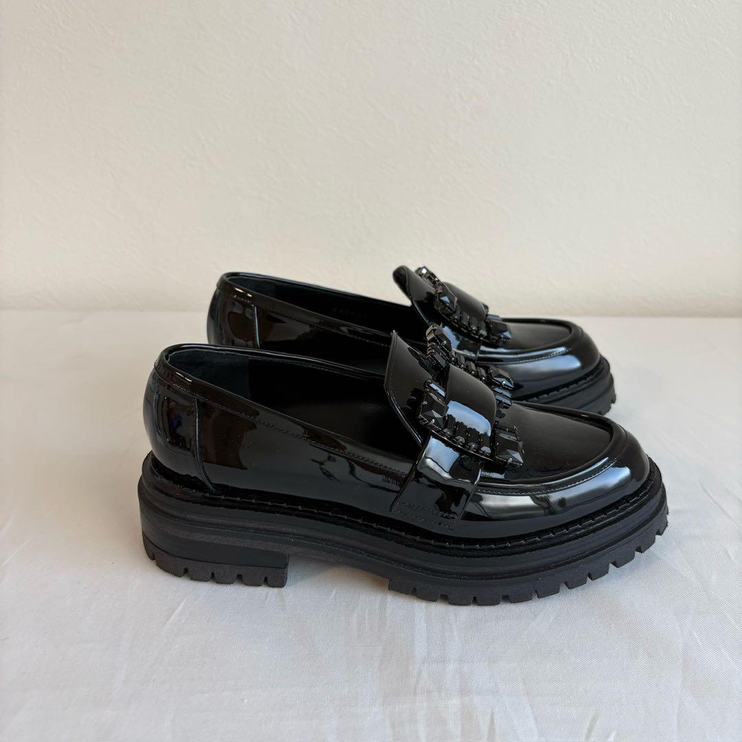 ⑤ 中古美品Sergio Rossi クリスタルバックル ブラック 22.5cm