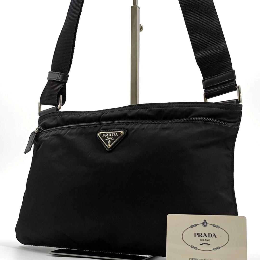 ✨希少✨プラダ ショルダーバッグ 三角ロゴ ナイロン レザー 白タグ 黒