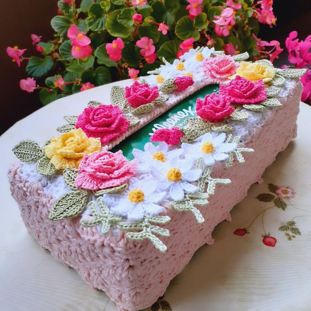 レース編み ティッシュボックスカバー - メルカリ