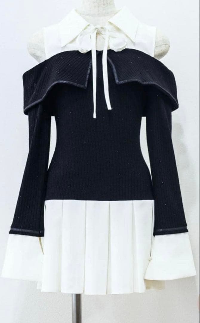 Randy ビジュープレッピーカットショルダーワンピース/ブラック