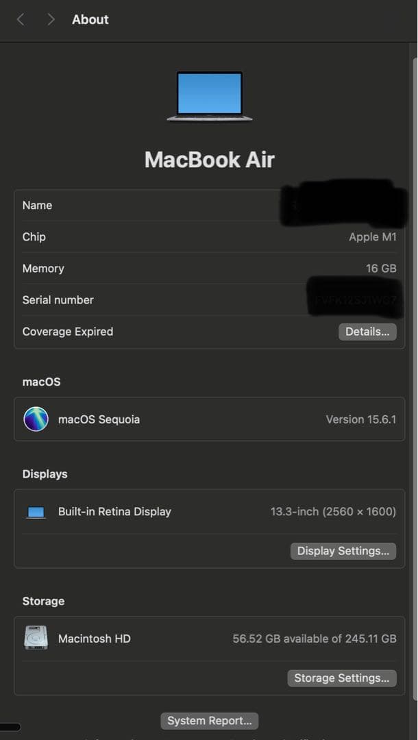 MacBook本体 MacBook Air 2020 M1 13.3inch 256GB