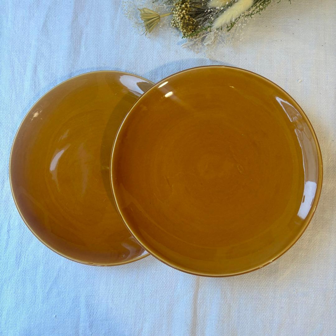 フランスヴィンテージ サンタマン窯 プレート2点イエローブラウン