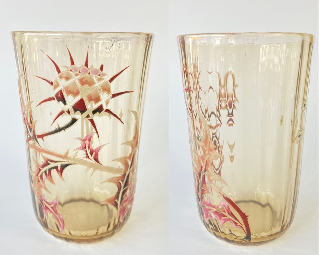 エミール・ガレ 初期 薊とロレーヌ十字文グラス タンブラー エナメル彩