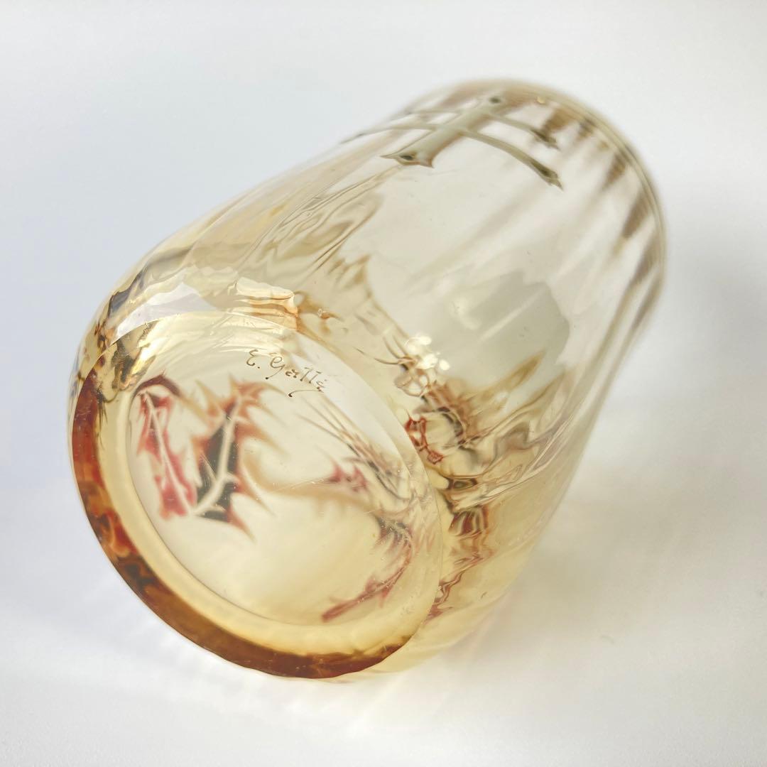 エミール・ガレ 初期 薊とロレーヌ十字文グラス タンブラー エナメル彩