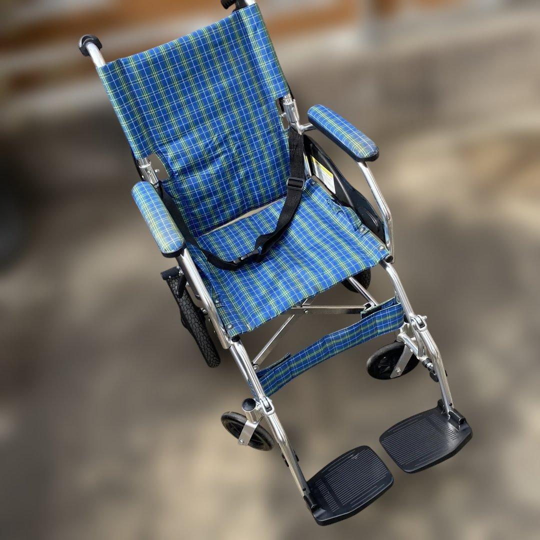 折りたたみ式介助用車椅子 青と緑のチェック柄 - メルカリ