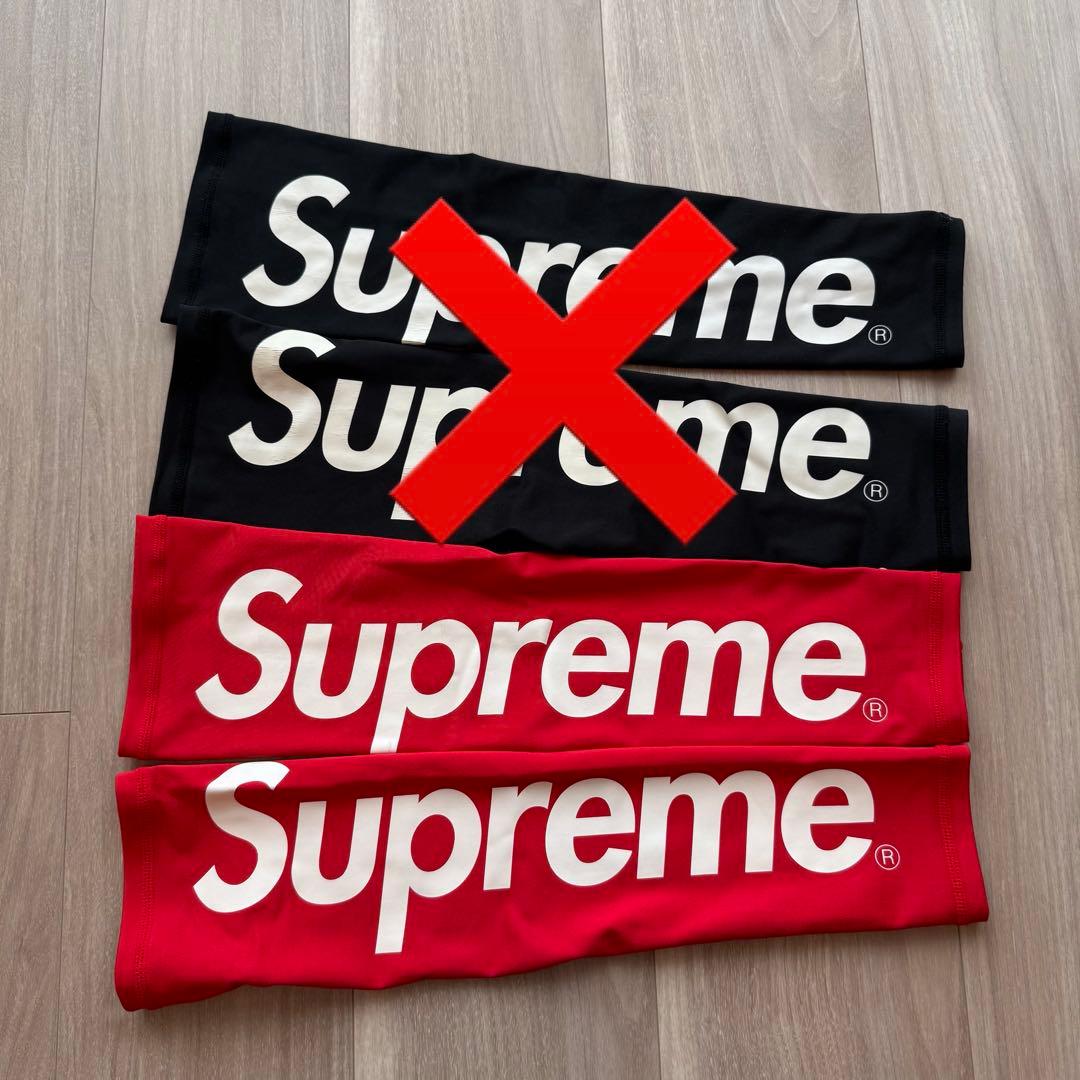 シュプリーム アームスリーブ アームカバー レッド 赤 supreme M シュプリームアームカバー 両腕 涼感 UVカット腕カバーオシャレ