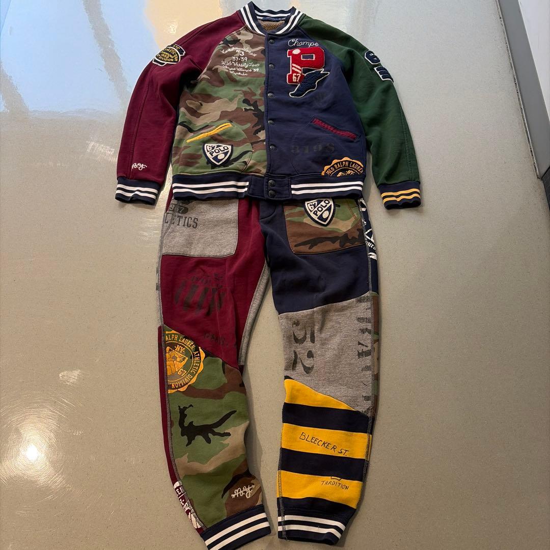 【希少】ポロラルフローレン タイガー パッチワーク スウェット セットアップ M 00s ポロ ラルフローレン CUSTOM FIT パッチワーク コットン ラガー