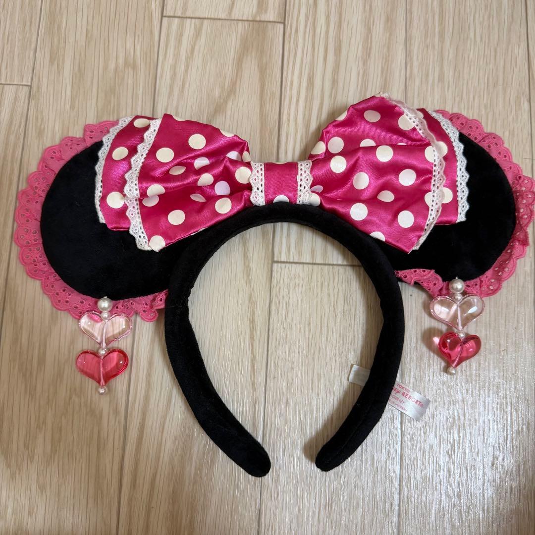 ディズニー ミニー ピンク 水玉 リボン カチューシャ イヤリング