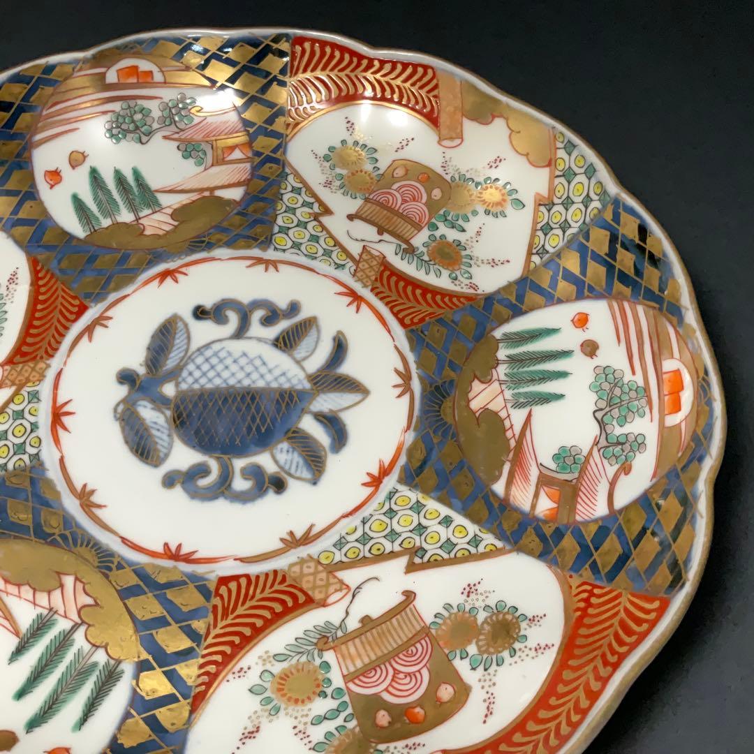 伊万里金襴手花に鳥籠図七寸皿∅21㎝ 骨董 古伊万里 通り文 R1355w2B2