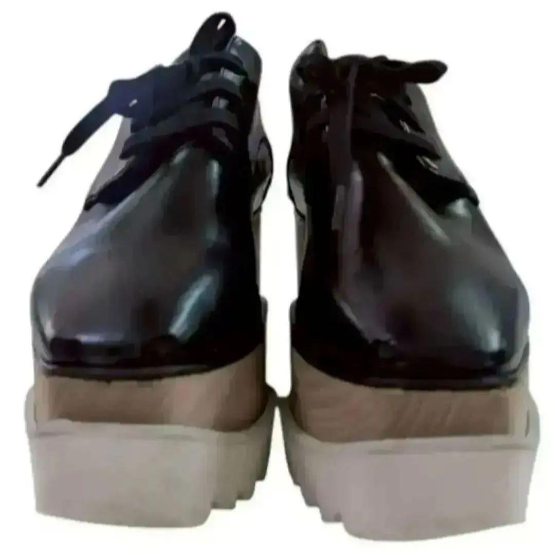 良品ステラマッカートニー エリス ブラックレザー 厚底レースアップ