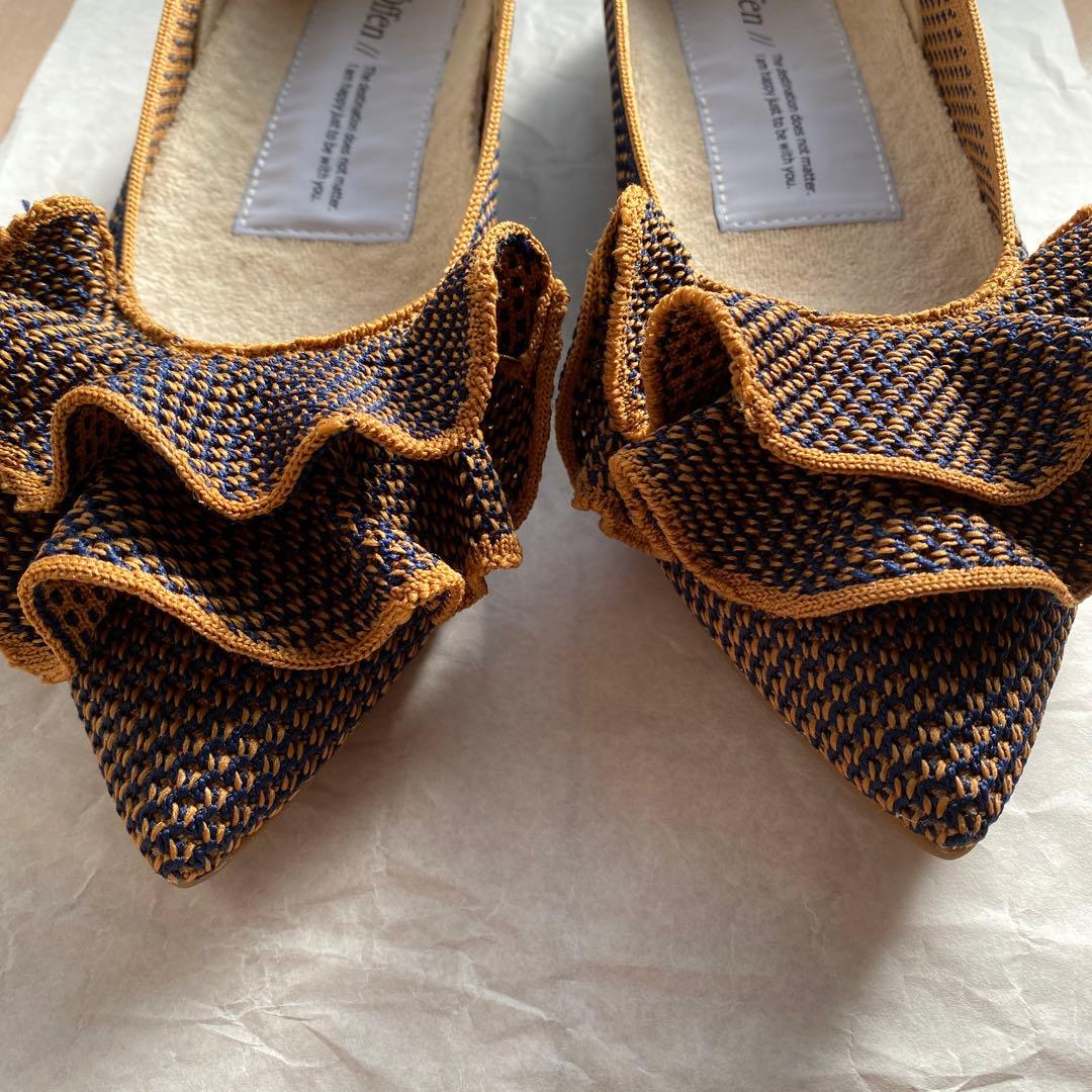 オッフェン　öffen　フラット　フリル　キャメル&ネイビー　23.5cm