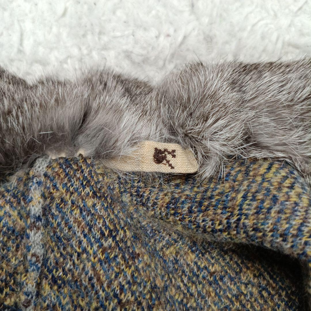 45R ウールポンチョ ラビットファー ケープ 総柄 フリーサイズ