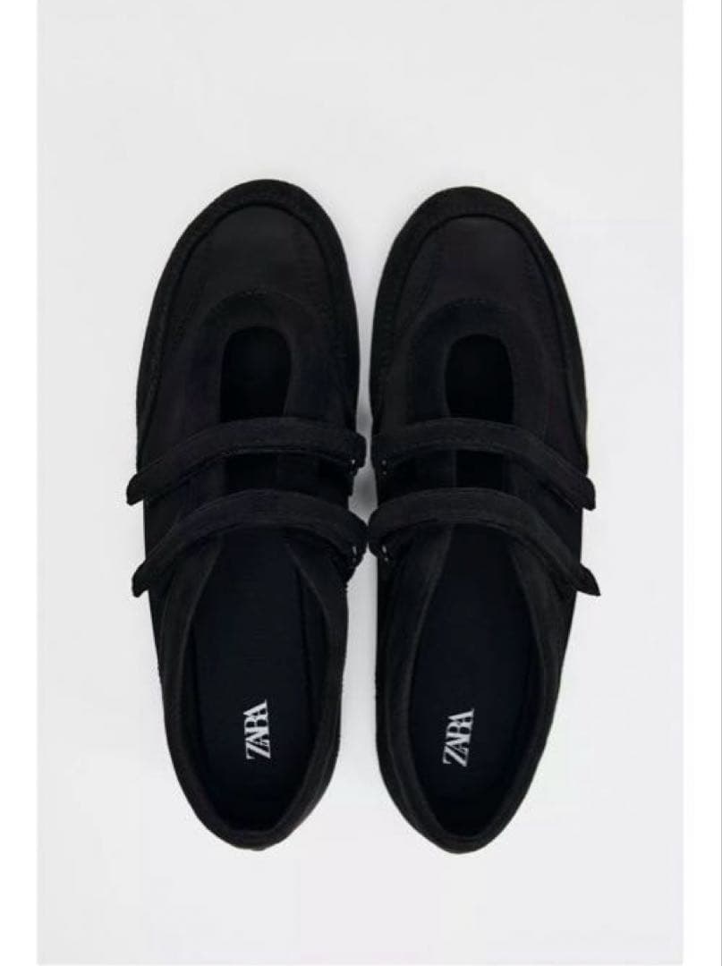 新作⭐︎ZARA ダブルストラップバレリーナ 38（24.6cm） ブラック