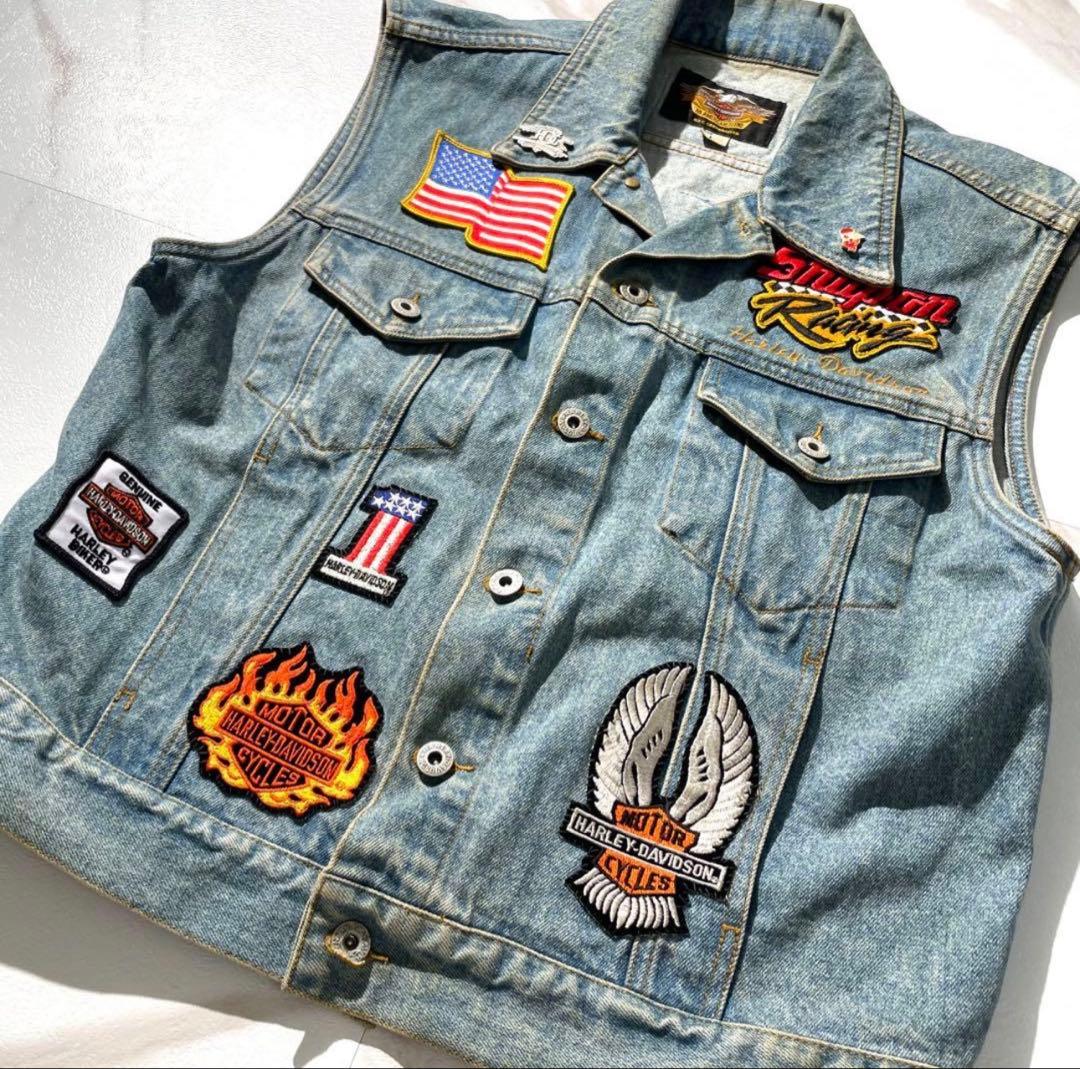 入手困難✨ ハーレーダビッドソン デニム生地 ベスト ワッペン インディゴ 中古・古着通販】HARLEY-DAVIDSON (ハーレーダビッドソン) バック
