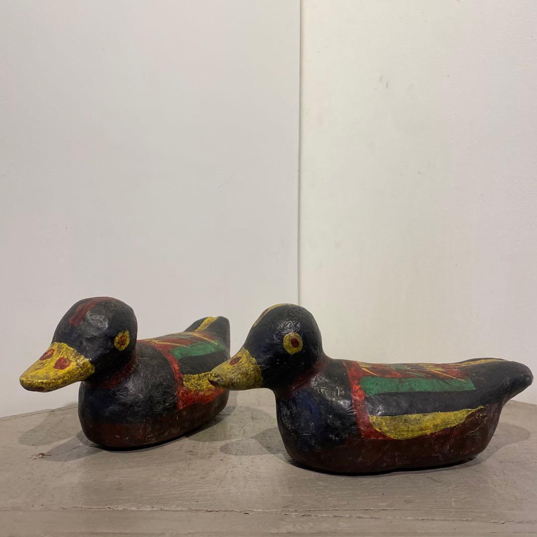 紙縒り細工 水鳥 雁 二羽セット アンティーク 紙縒り細工 水鳥 雁 二羽セット アンティーク