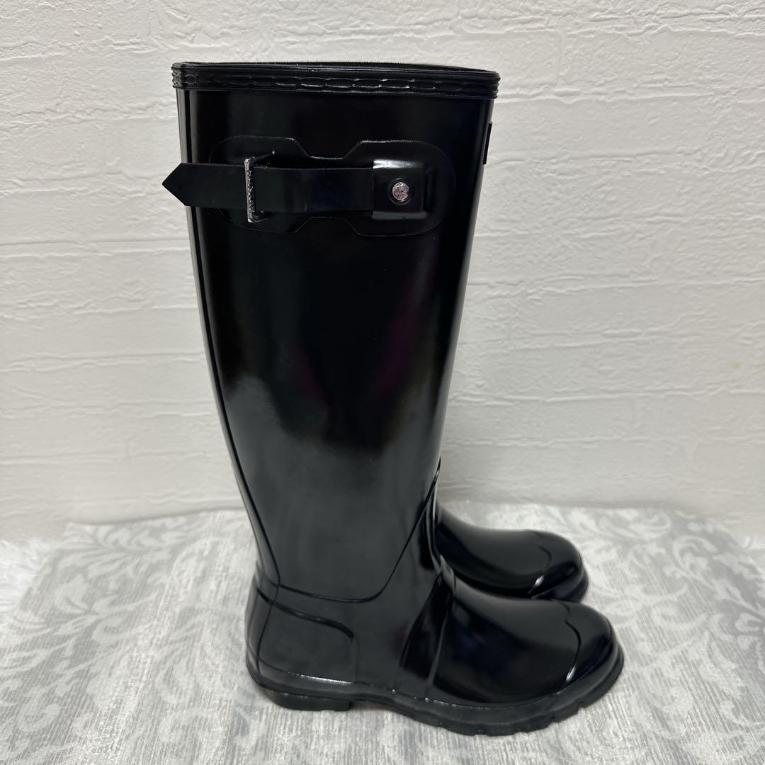 ✳️ HUNTER ハンター ブラック　エナメル　ロングブーツ 24.5cm