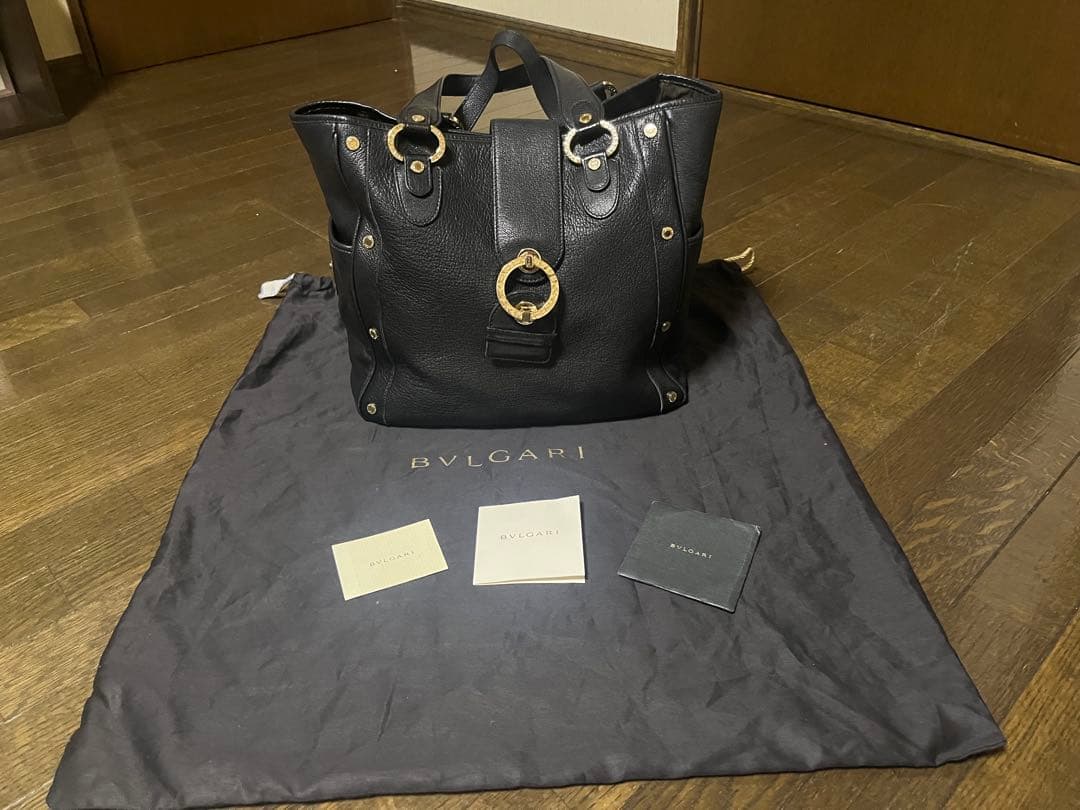 BVLGARI ブラックレザー ハンドバッグ BVLGARI ブルガリ ミニハンドバッグ ナイロン/レザー ブラック