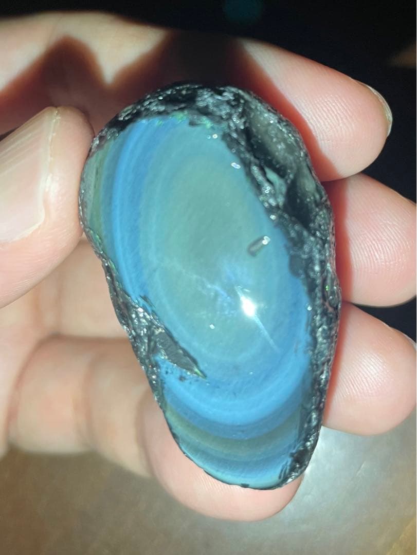 研磨品 十勝石玲瓏 水色、ブルー、イエロー レインボーオブシディアン