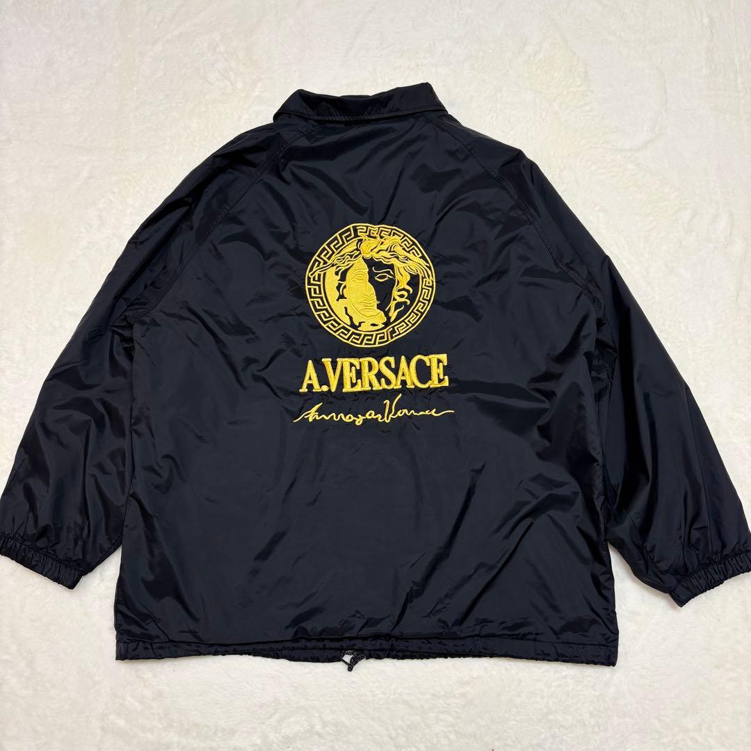A.VERSACE ナイロンジャケット コーチジャケット メデューサ刺繍 黒XL VERSACE ヴェルサーチ ナイロン ジャケット コーチジャケット ジップ